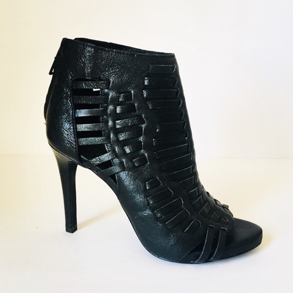Joie Shoes - Joie Keena 6 Heel Bootie Weave Black Leather